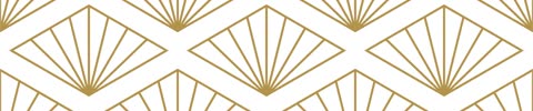 Gold geometric pattern of radiating lines within diamond shapes on a white background.