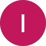 White letter I centered on a crimson circle.